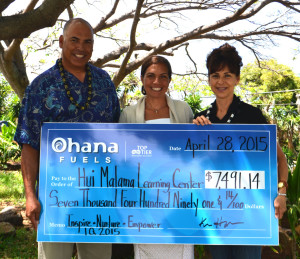 Kimo Haynes, President of Hawaii Petroleum Inc., Pualani Enos, Executive Director of Hui Malama Learning Center, Laura Alfonso, Marketing Representative Hawaii Petroleum Inc. / Hawaii Fueling Network